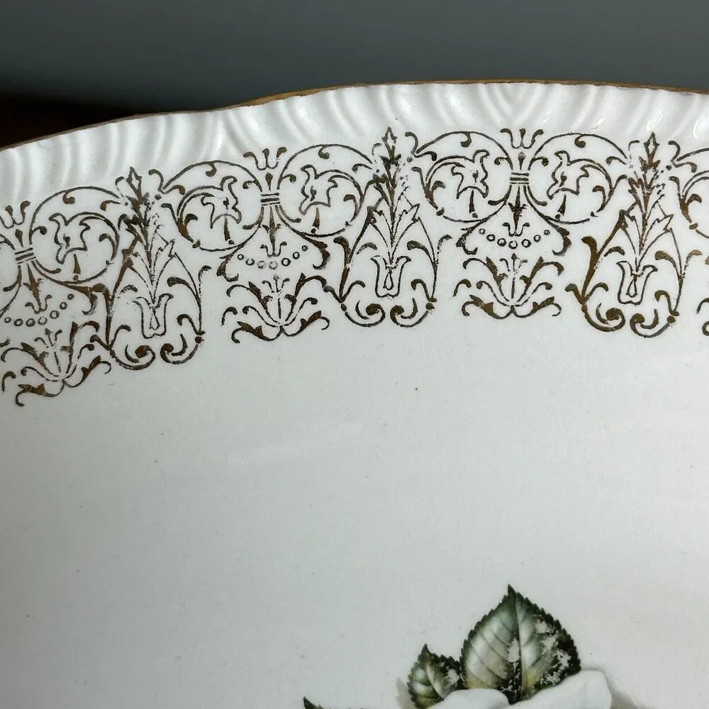 Vtg 1950s Homer Laughlin China Serving Dish Rose Gold Filigree Retro Cottage USA